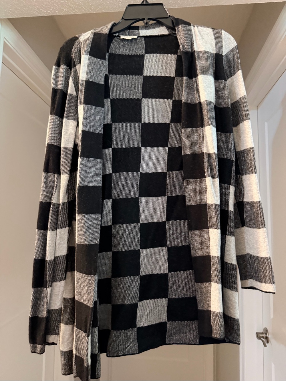Talbots Black and Gray Buffalo Check Open Cardigan